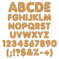 Pumpkin pie alphabet, letters, numbers and signs decorated with cream and pumpkin seeds. Isolated vector objects Royalty Free Stock Photo